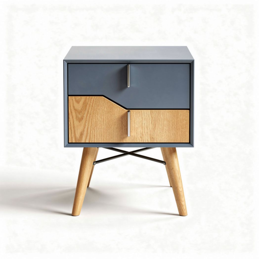 Modern nightstand with oak wood and grey finish 40 x 40 x 50cm