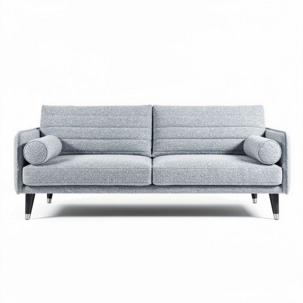 Modern gray fabric sofa with contemporary design and solid wood legs