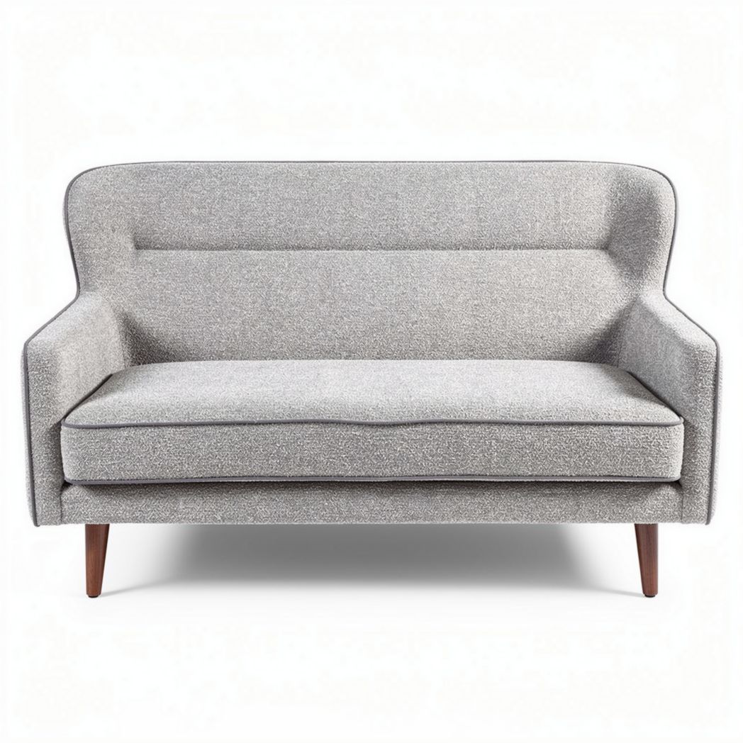 Two-seater sofa in light gray fabric with wooden legs 150 x 80 x 85cm