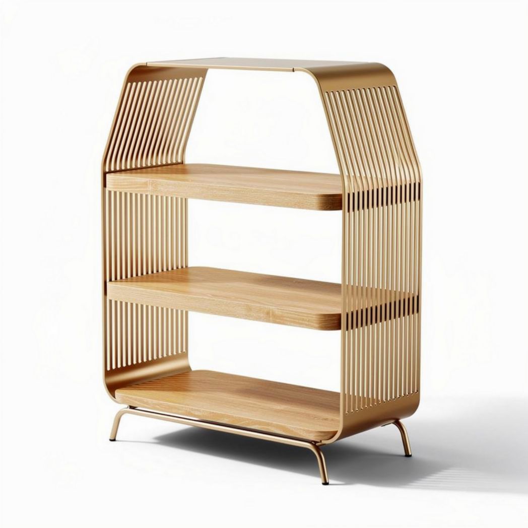 Wooden bookshelf with metal frame for living room or office storage 80 x 30 x 100cm