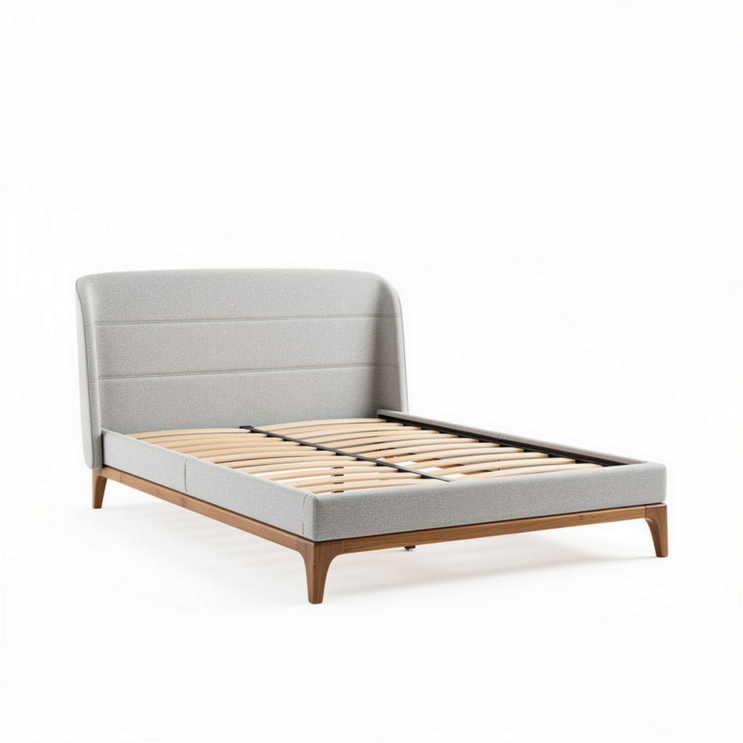 Upholstered bed frame with wooden slats and modern design 200 x 160 x 30cm