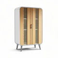 Wooden storage cabinet with mesh panels and metal legs 80 x 40 x 120cm