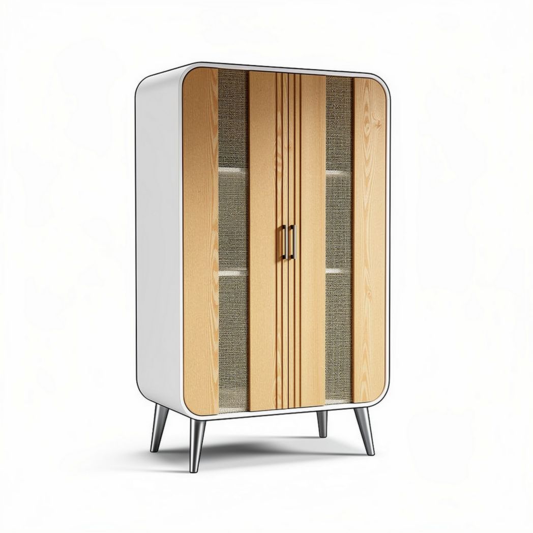 Wooden storage cabinet with mesh panels and metal legs 80 x 40 x 120cm