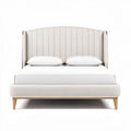 Upholstered bed frame with curved headboard in beige fabric 200 x 160 x 100cm