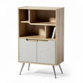 Wooden bookshelf with fabric doors and open storage compartments 80 x 40 x 120cm