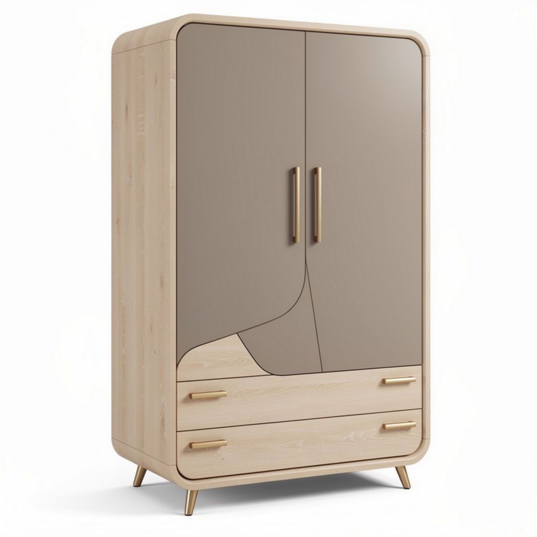 Modern wooden wardrobe with two doors and two drawers 100 x 60 x 160cm
