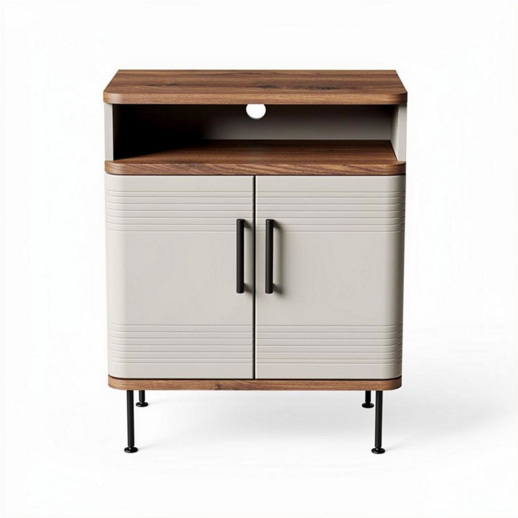 Modern nightstand with two doors and open shelf in neutral color 40 x 40 x 60cm