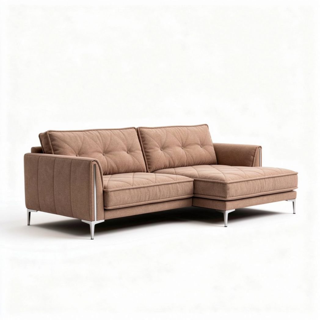 Brown fabric sectional sofa with chrome legs 200 x 90 x 85cm