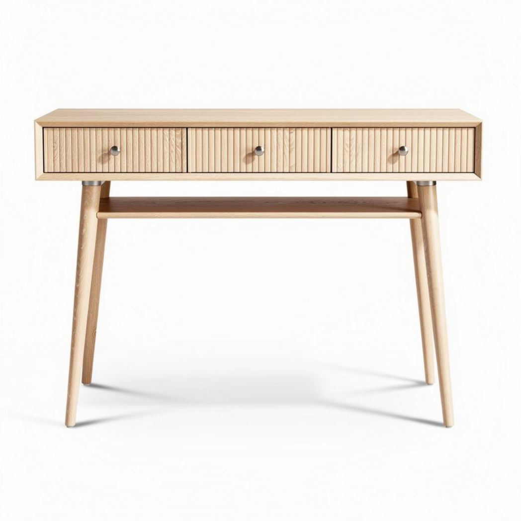 Wooden console table with three drawers in natural finish 90 x 40 x 75cm
