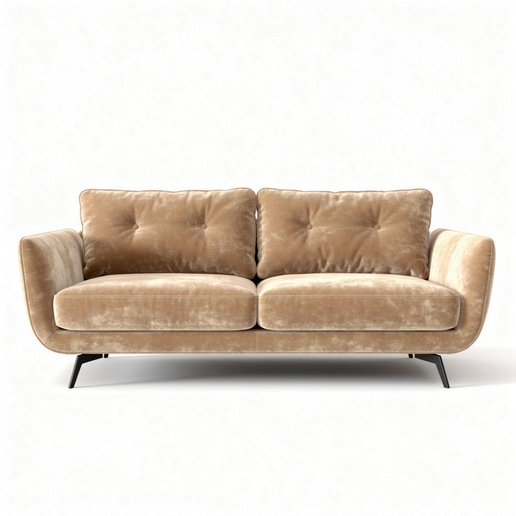 Velvet two-seater sofa in beige color with sleek metal legs 200 x 90 x 85cm